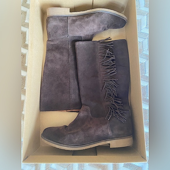 Lucky Brand Grayer Fringe Tall Boot Java Brown 9 - Picture 3 of 14